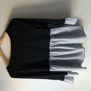 LOFT Pinstripe Mixed Media Trapeze Top Black Stripe